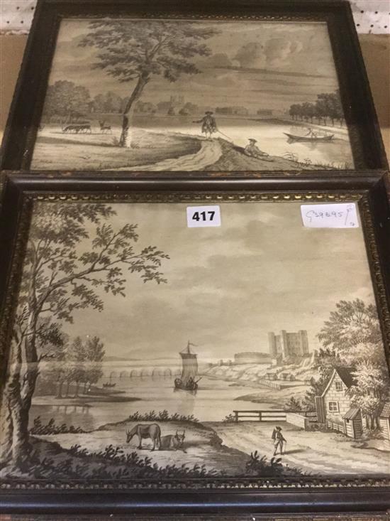 Pair late 18th Century pen & wash drawings